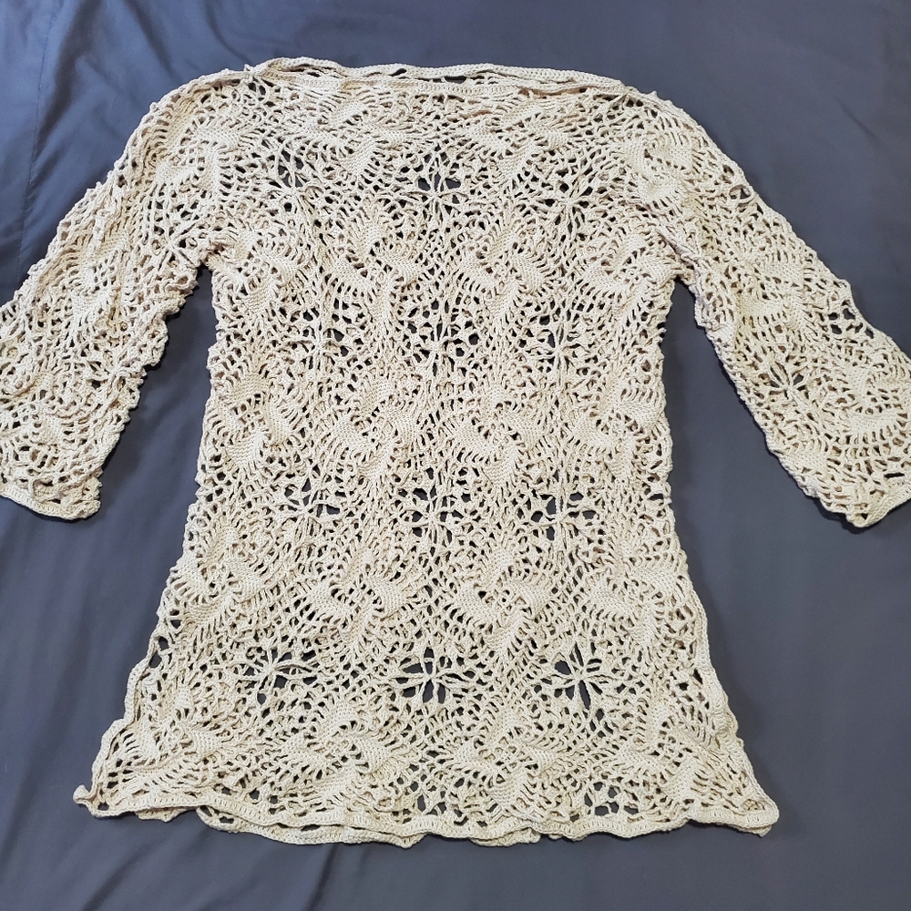 💖 New Handmade Crochet Lace Summer Tunic Top Cover Up - Picture 5 of 6